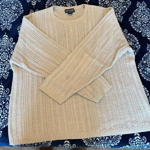 Lands' End vintage beige/tan round-neck woven cable-knit sweater